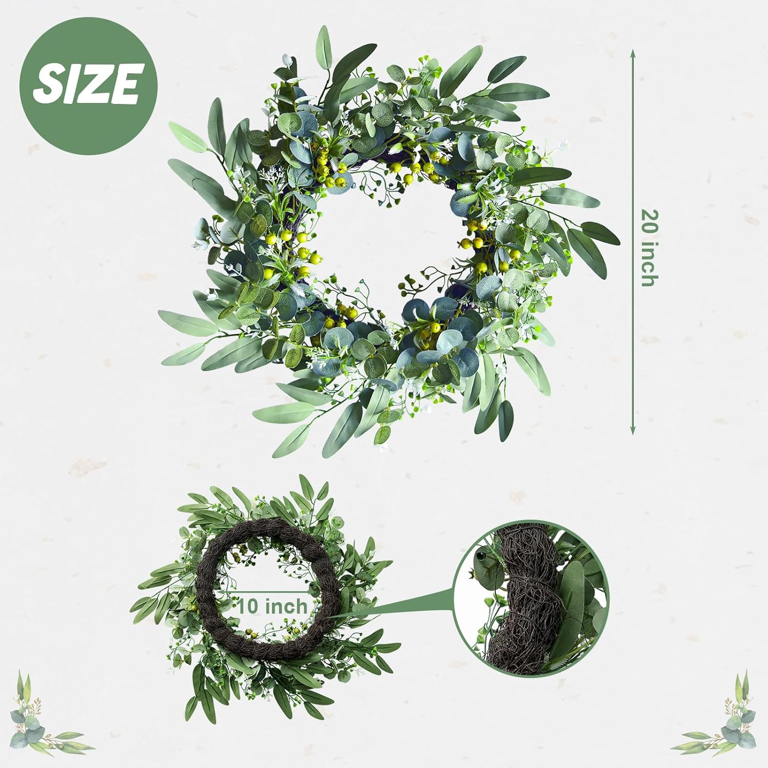 Eucalyptus Wreath for Front Door 20 Inches All Seasons