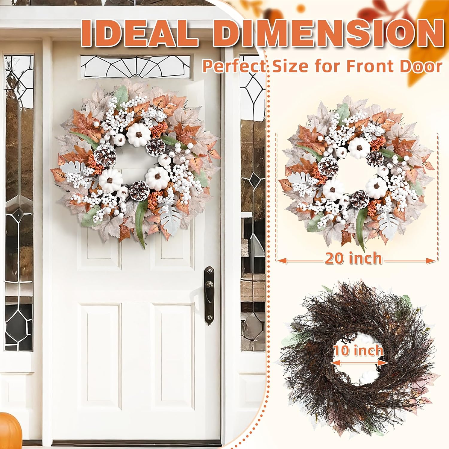 Fall Decorations for Home 20 Inch Wreath with Lights