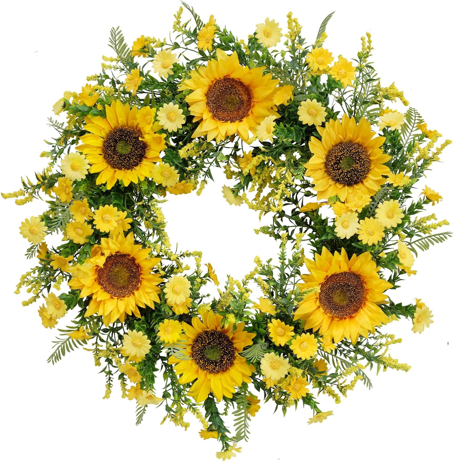 21 Inch Handmade Silk Sunflower Wreath for Front Door