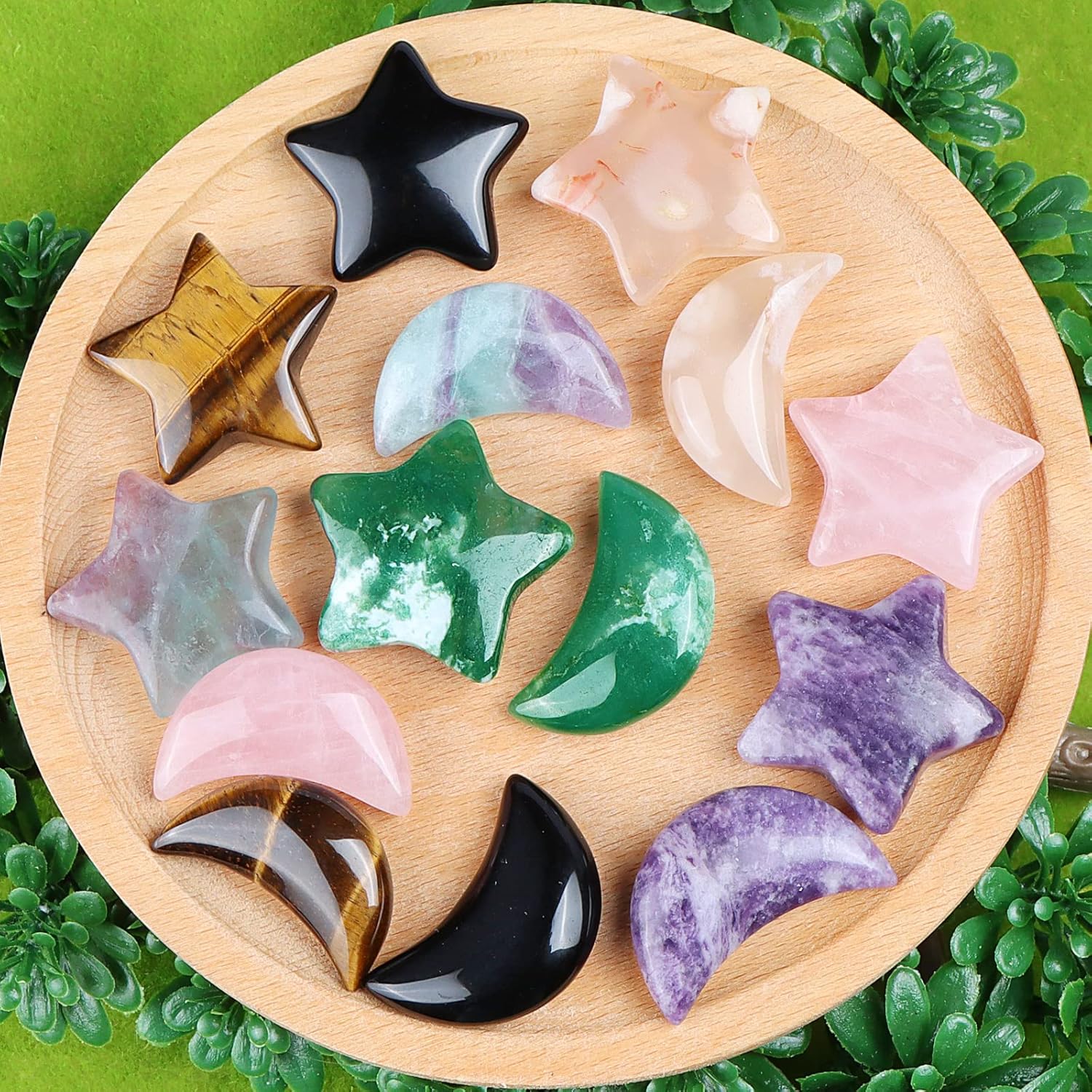 SMQ Moss Agate Moon Star Healing Crystal Set