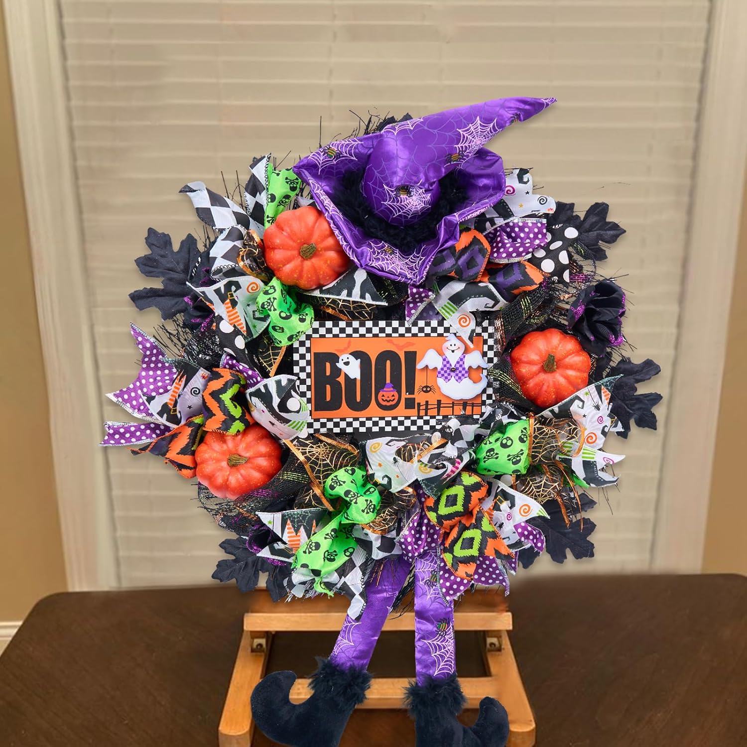 Vofuly 20 Inch Halloween Wreath with Witch Legs