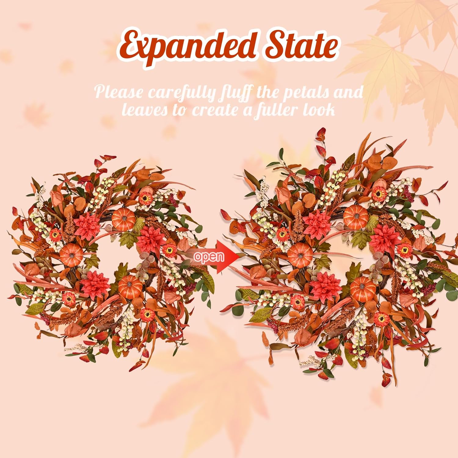 24 Inch Fall Wreath with Mixed Leaves and Berries