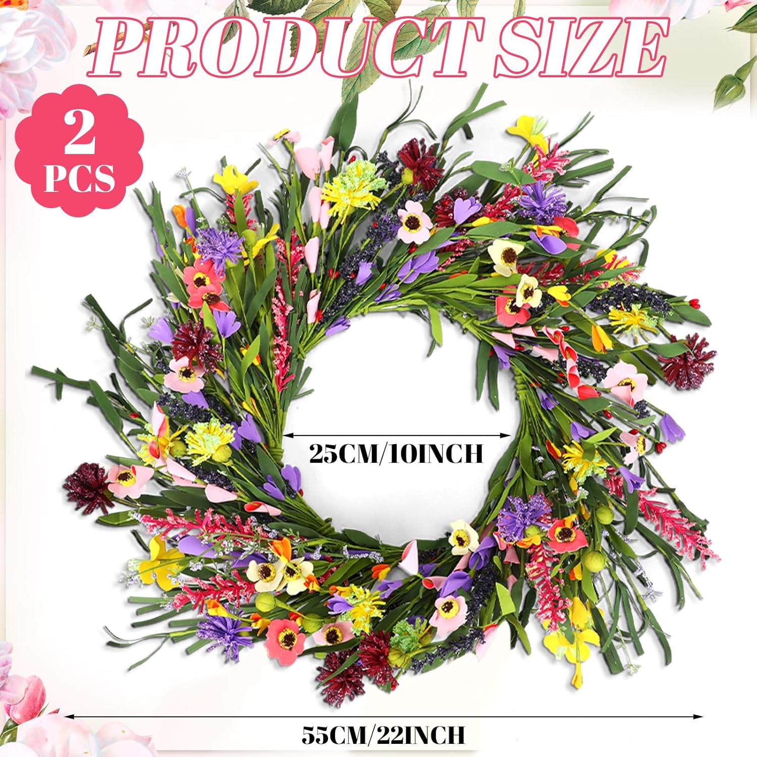 Hotop 2 Pcs Spring Summer Door Wreath for Front Door