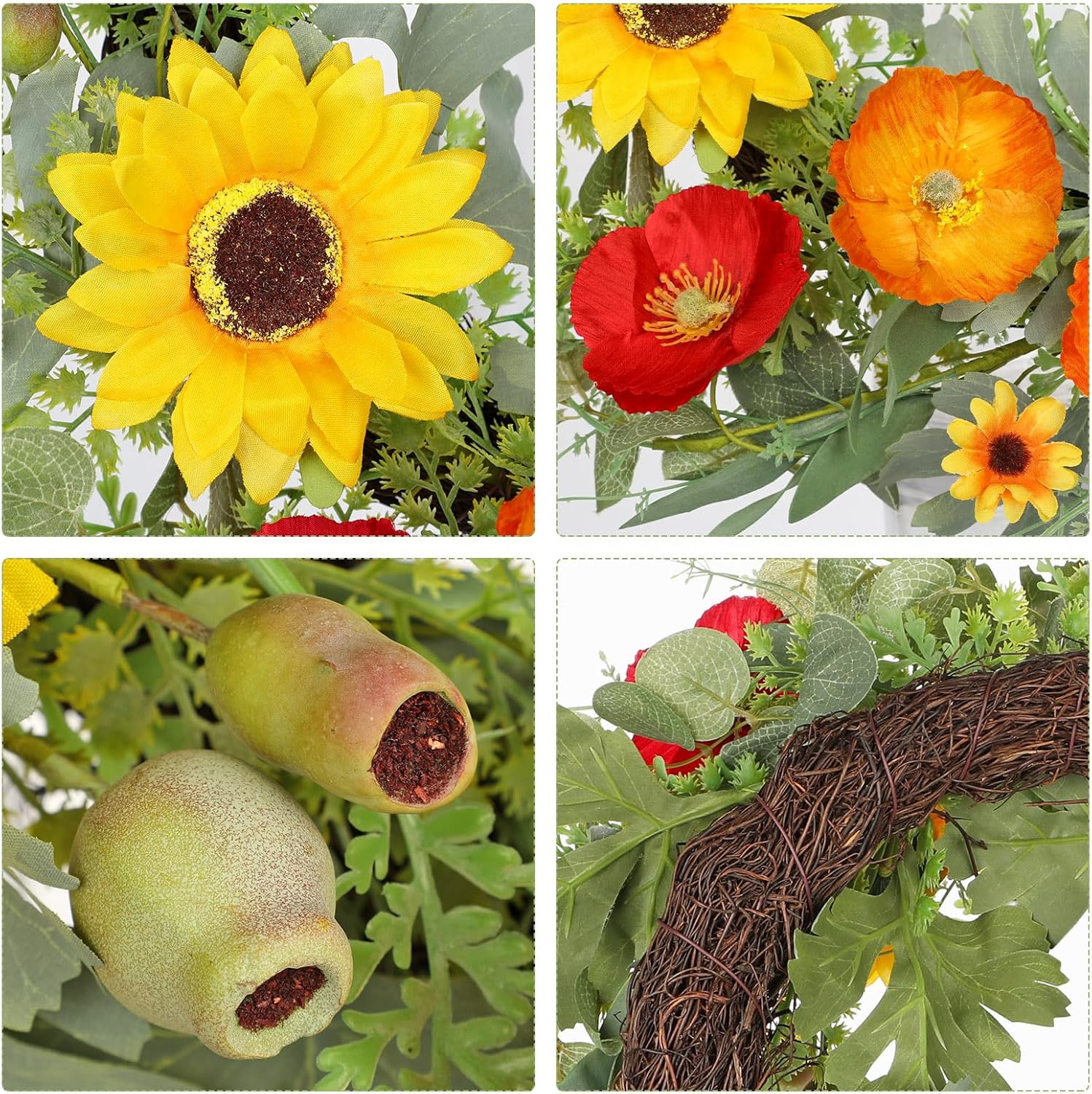 Hollyone 20 Inch Artificial Spring Wreath with Sunflowers and Eucalyptus Leaves