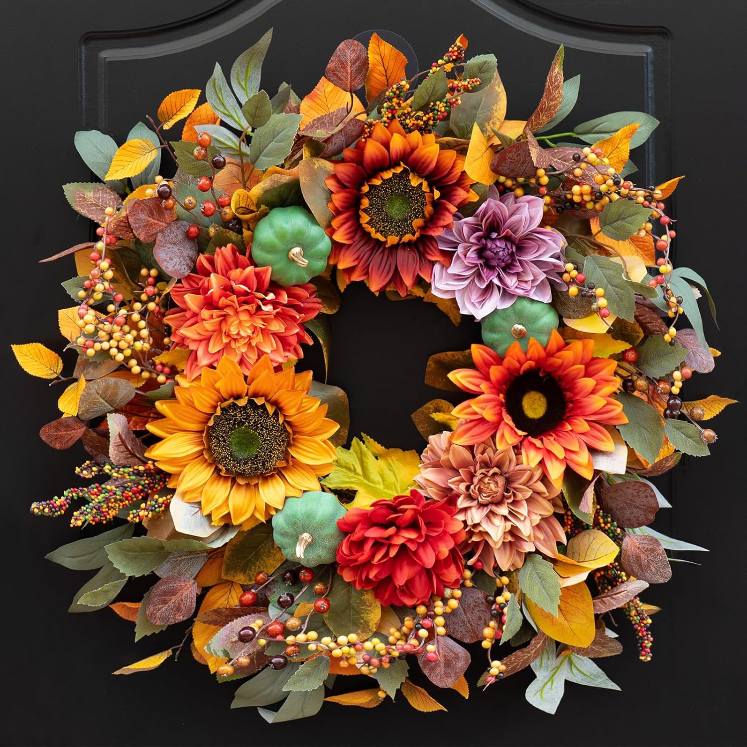 24 Inch Fall Door Wreath with Pumpkins and Berries