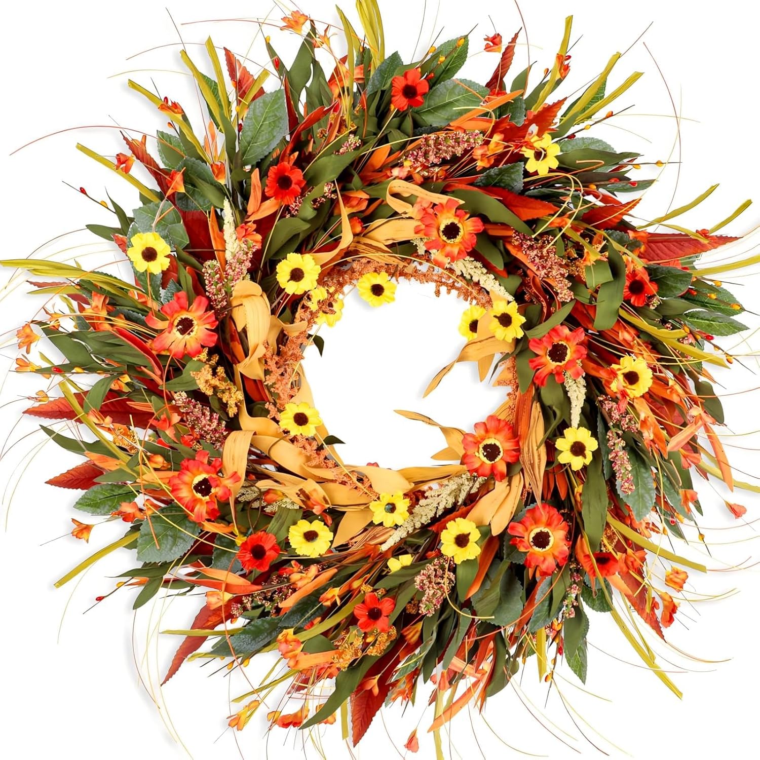 24 Inch Fall Wreath for Front Door Decor with Eucalyptus and Daisies