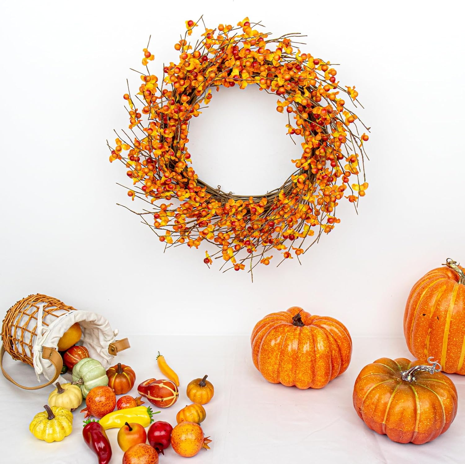20 Inch Artificial Fall Wreath for Front Door Autumn Decor