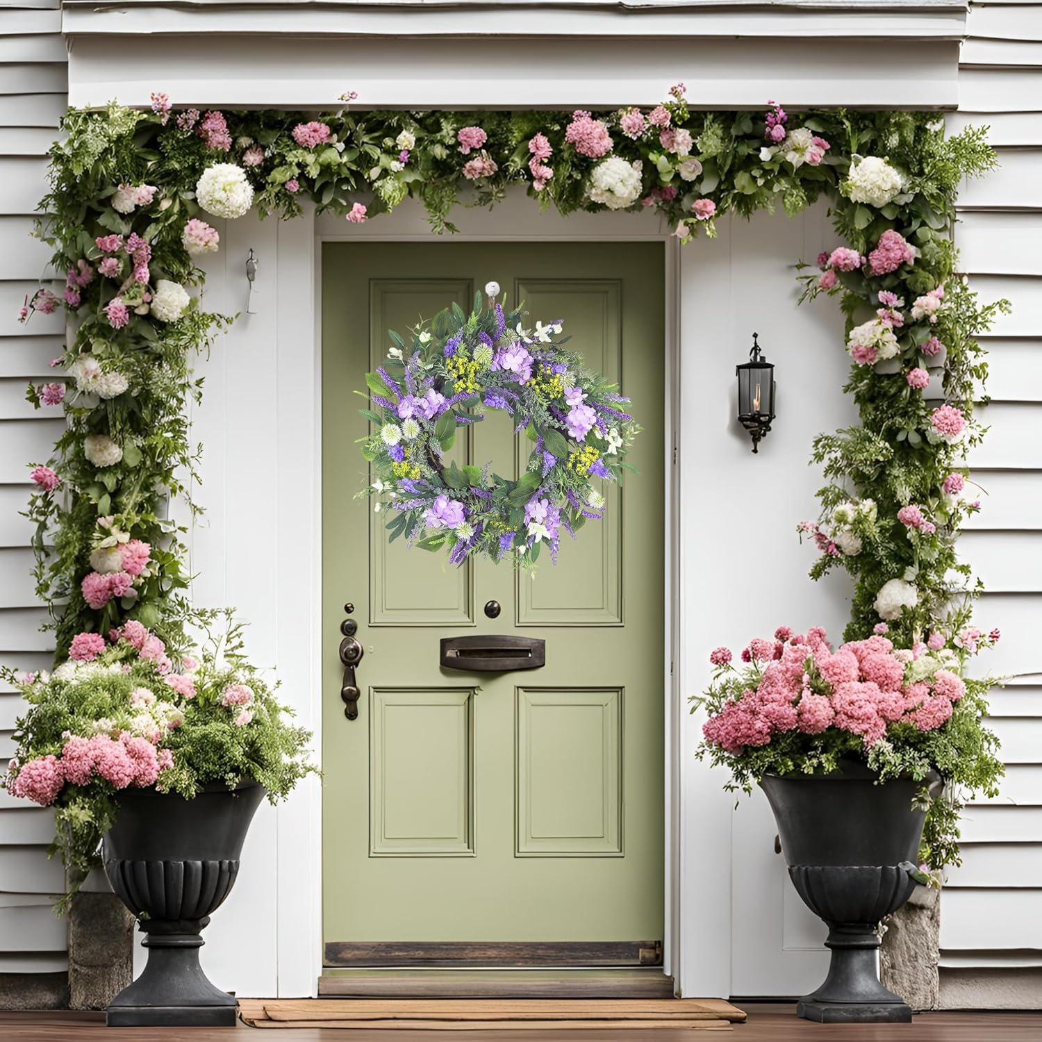 21 Inch Purple Floral Wreath for Front Door and Home Decor