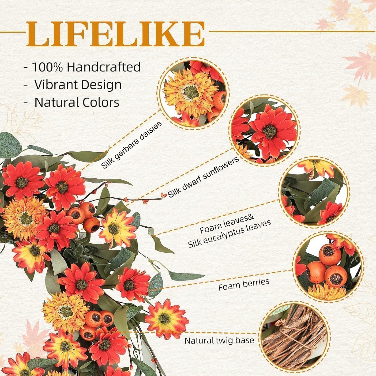 Hometrance 20 Inch Autumn Wreath for Front Door