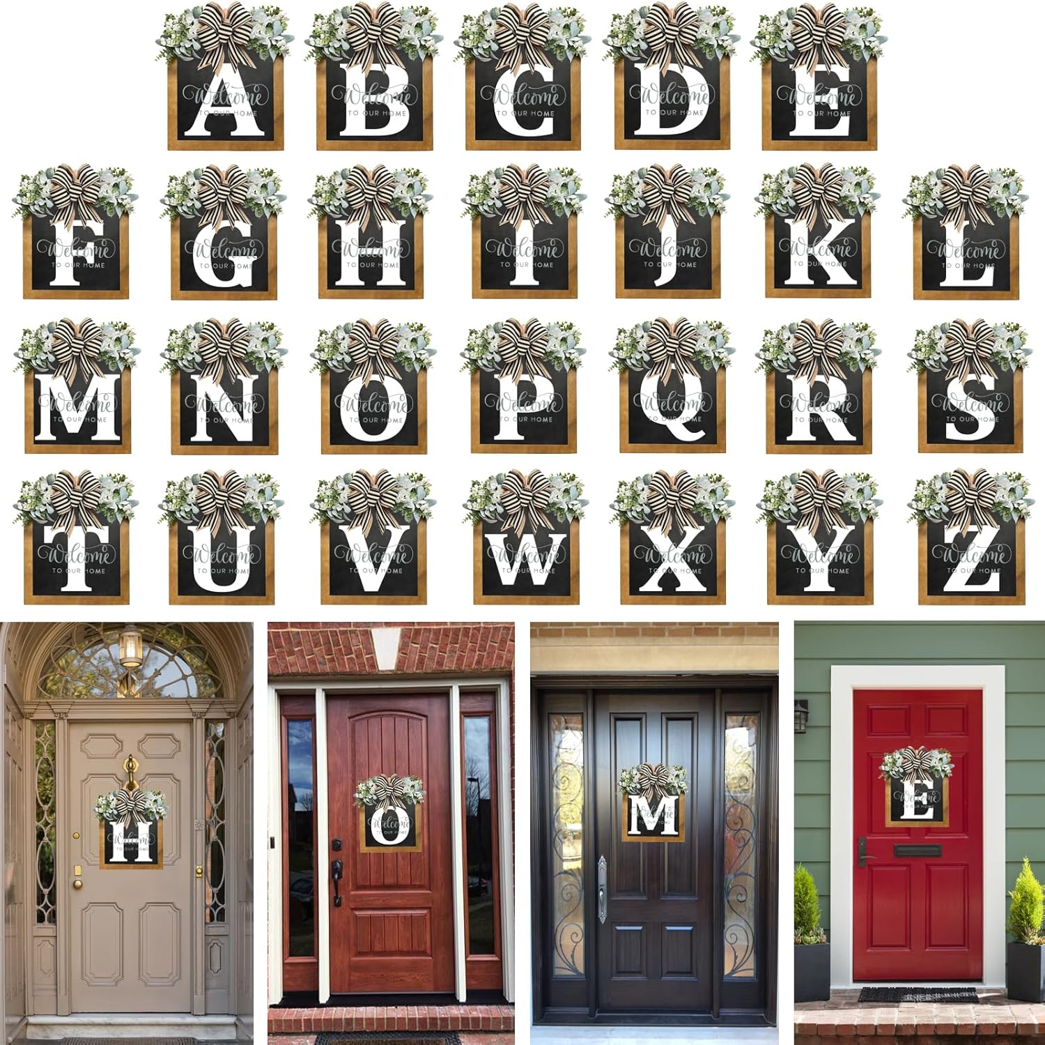 2025 Welcome Wreath for Front Door - 14x12 Inch Farmhouse Sign