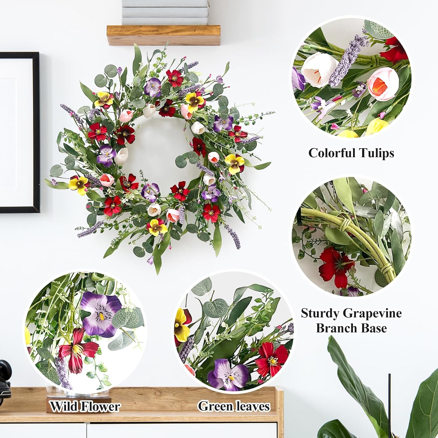 Huashen 22 Inch Summer Wreath for Front Door
