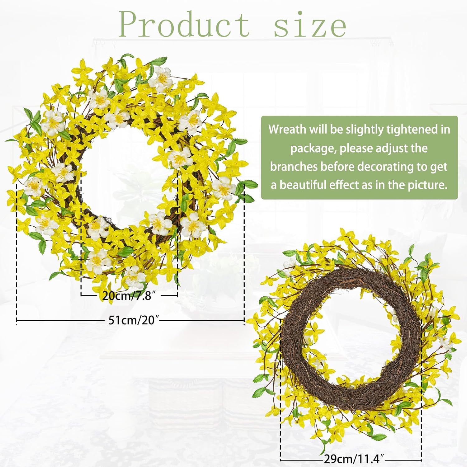 20 Inch Artificial Forsythia Wreath with Daisy for Home Decor