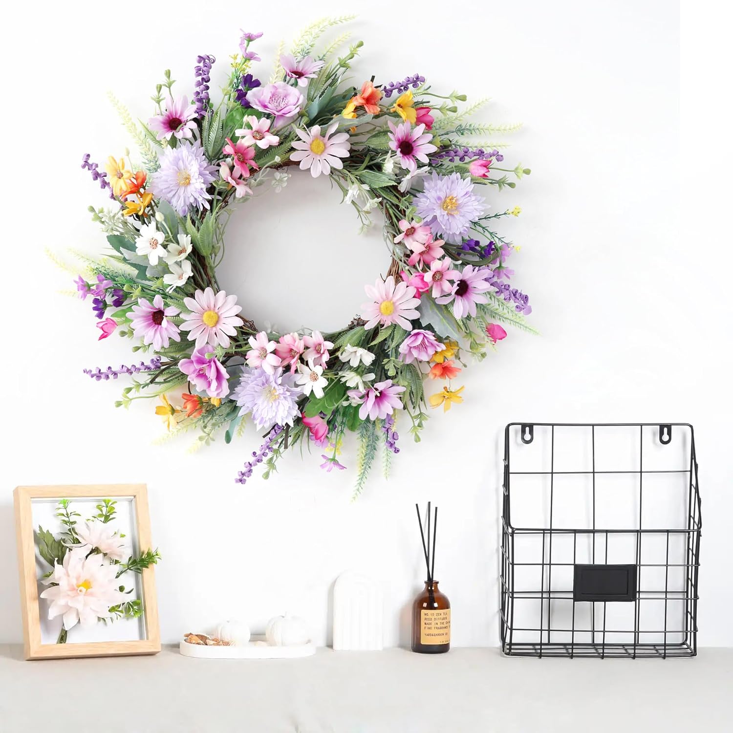 20 Inch Purple Wildflower Summer Wreath for Front Door