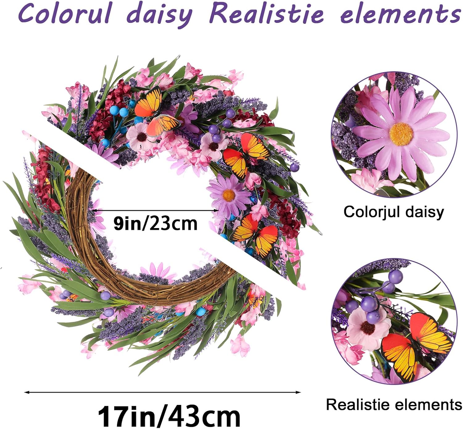 Lavender Wreath for Front Door - 18 Inch All Season Decor