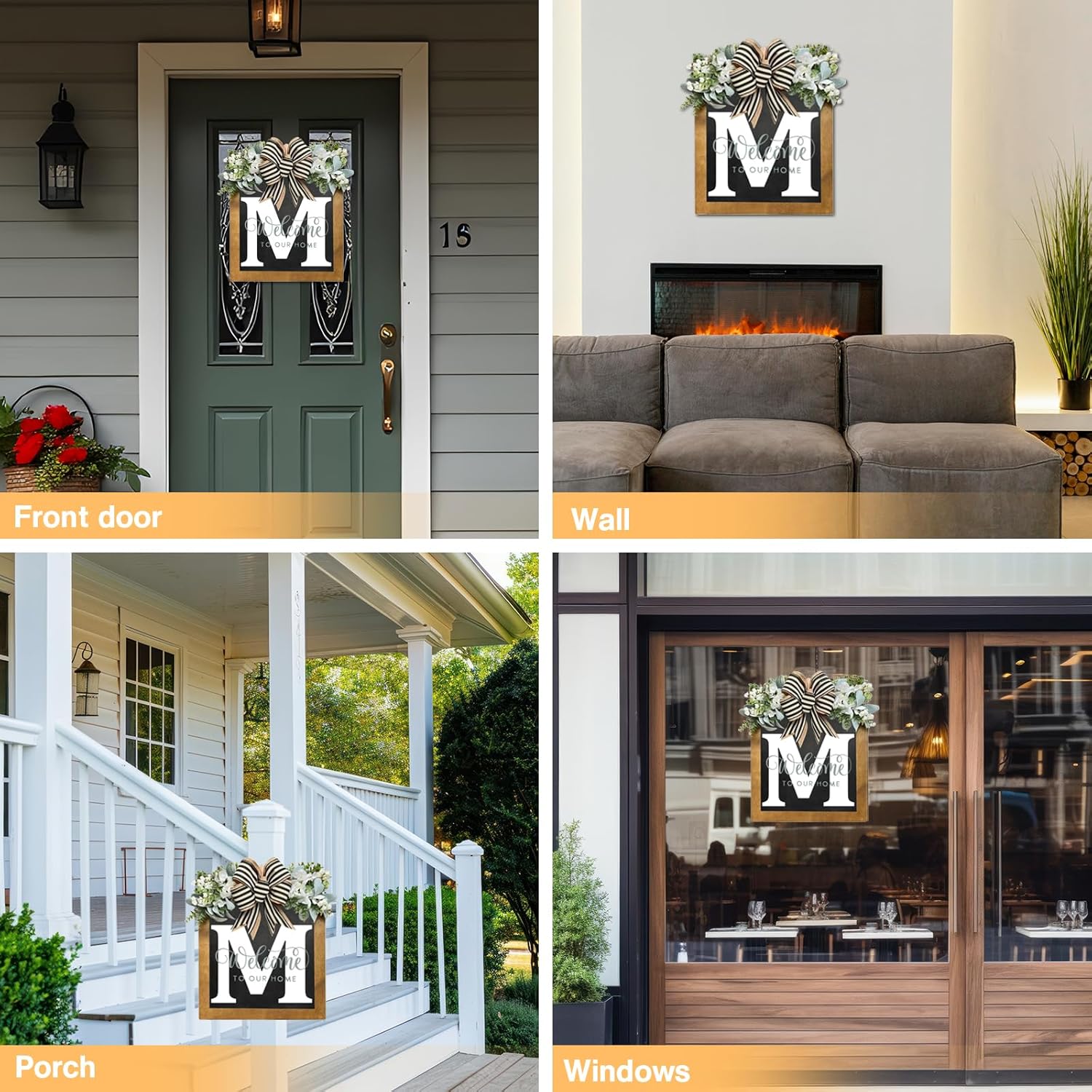 2025 Welcome Wreath for Front Door - 14x12 Inch Farmhouse Sign