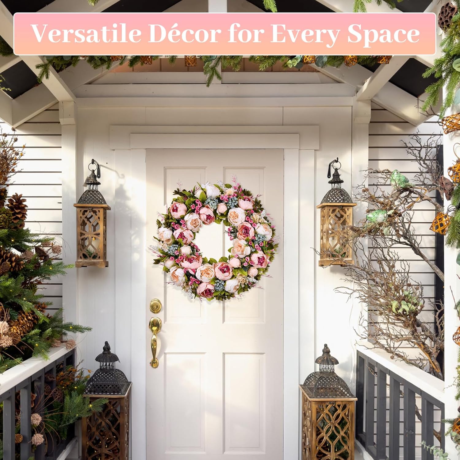 Covanm 22 Inch Spring Peony Wreath for Front Door Decor