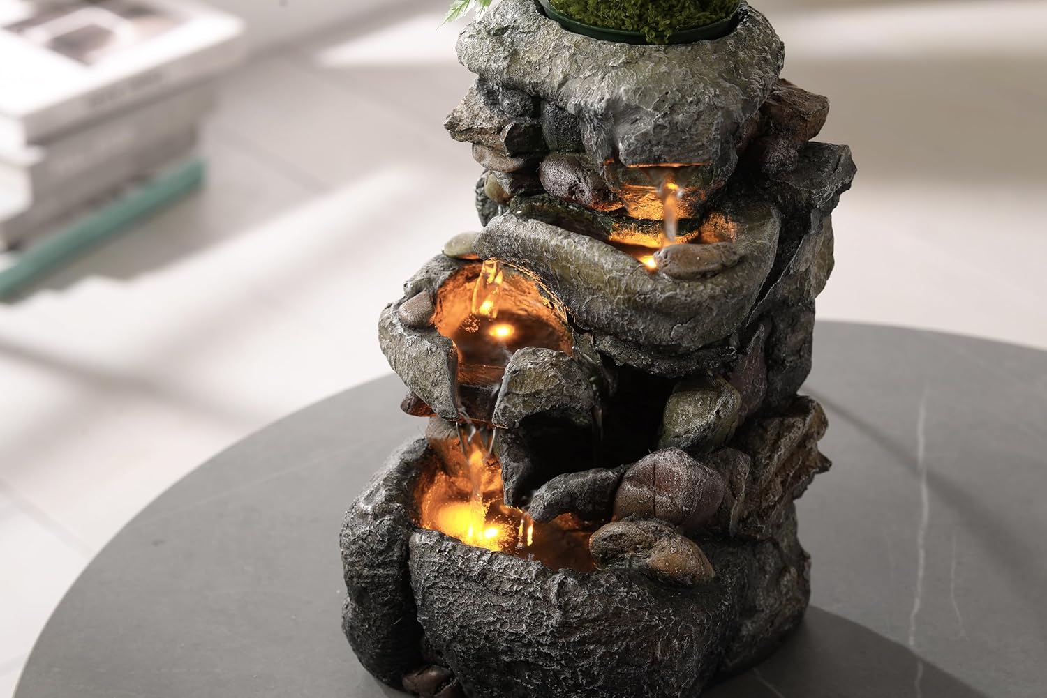 Tolevoit Tabletop Water Fountain with LED Light for Indoor Decor
