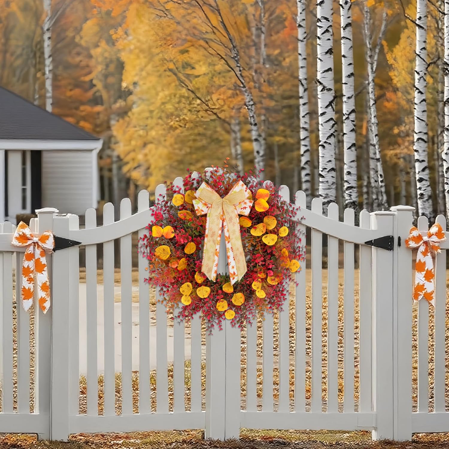 CYANBLOOM Fall Front Door Wreath 24 Inch