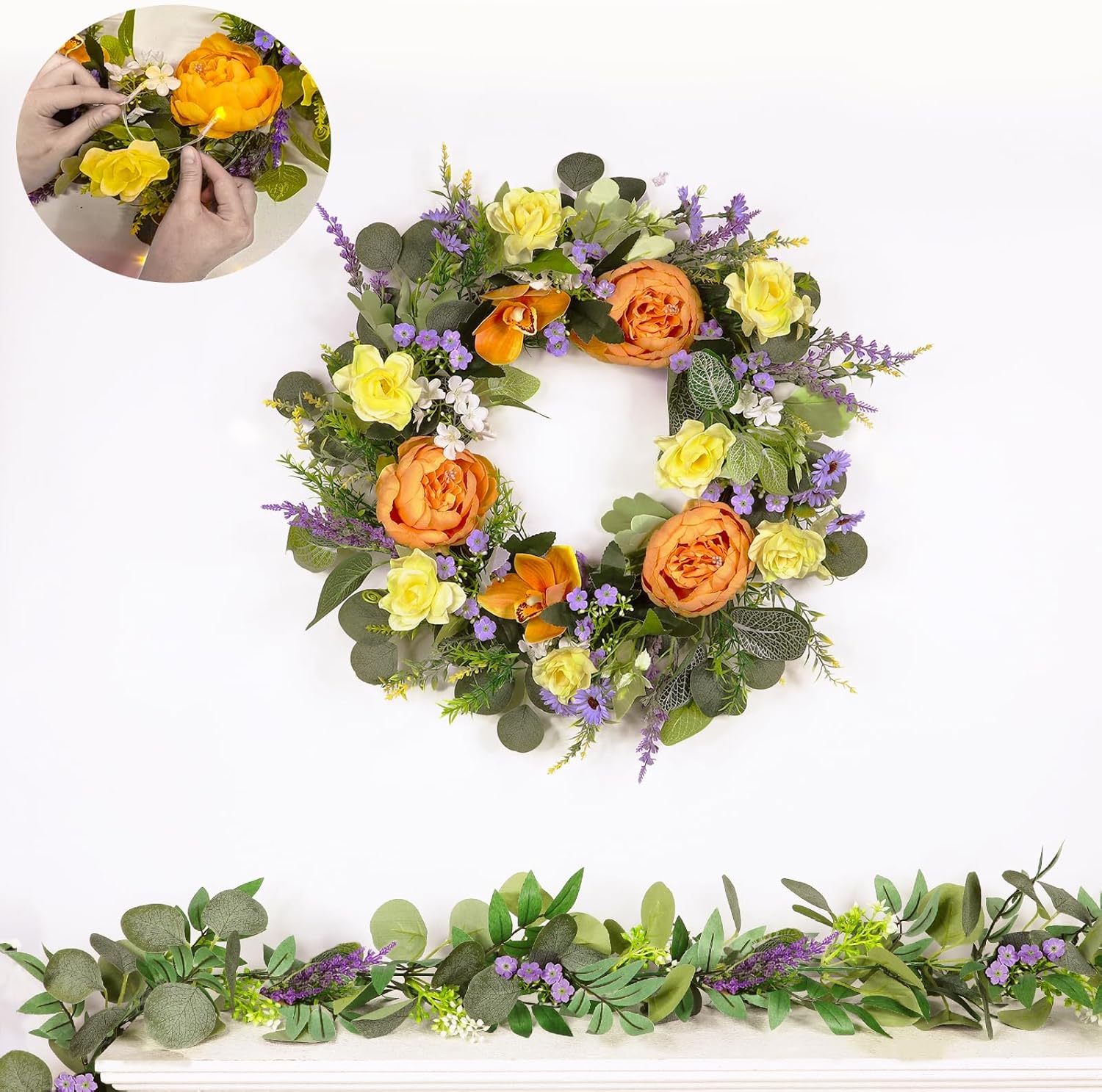 22 Inch Handmade Spring Wreath Front Door Decor