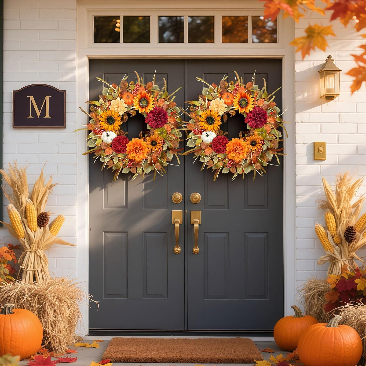 ICX 24-26 Inch Fall Wreath Front Door Decor