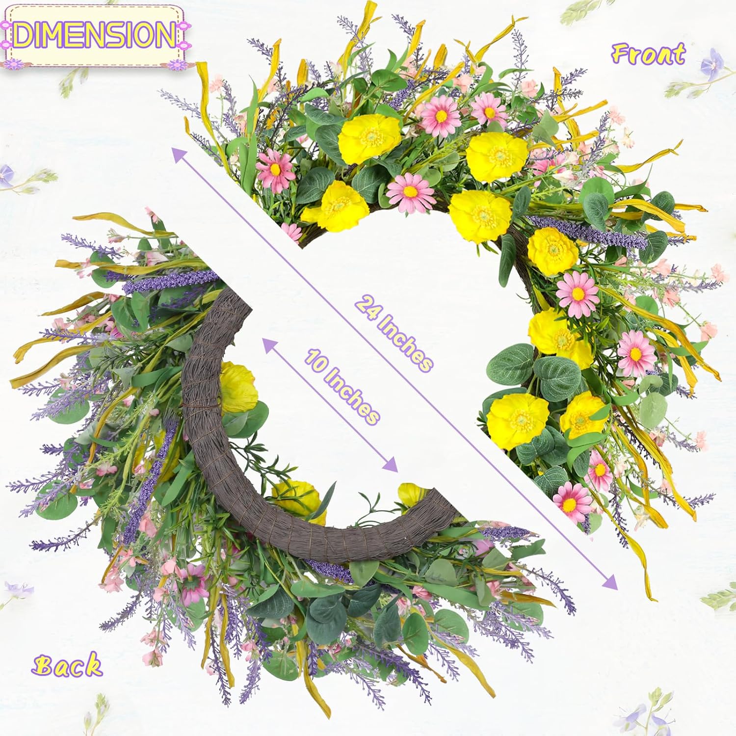 Zmtyykh 24 Inch Summer Wreath Front Door Decor
