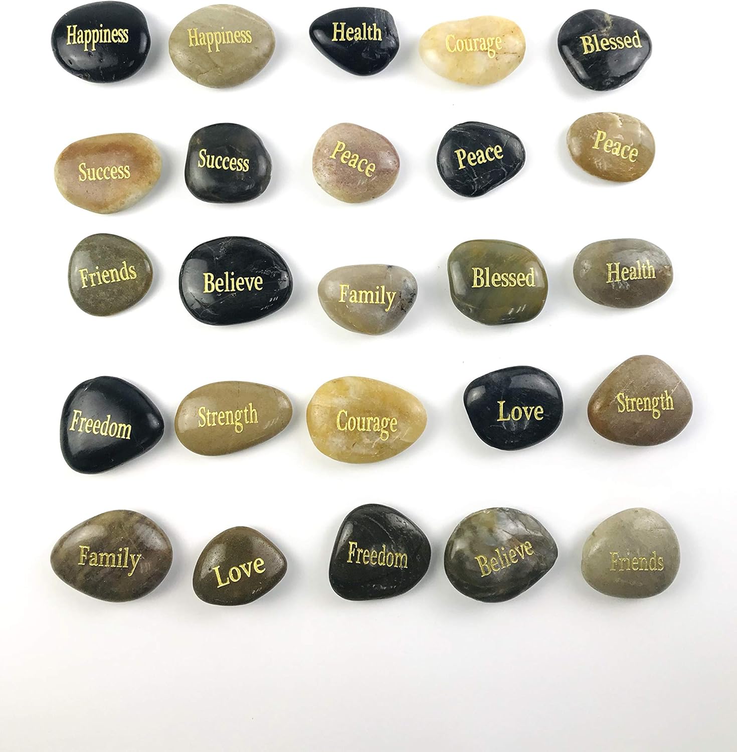 24pcs Engraved Inspirational Stones for Healing and Zen Therapy