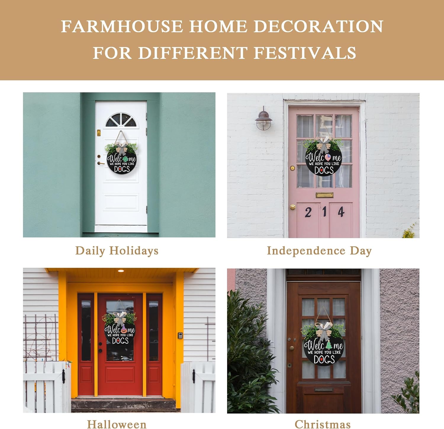 Zavothy Interchangeable Welcome Wreath Sign for Farmhouse Front Porch Decor