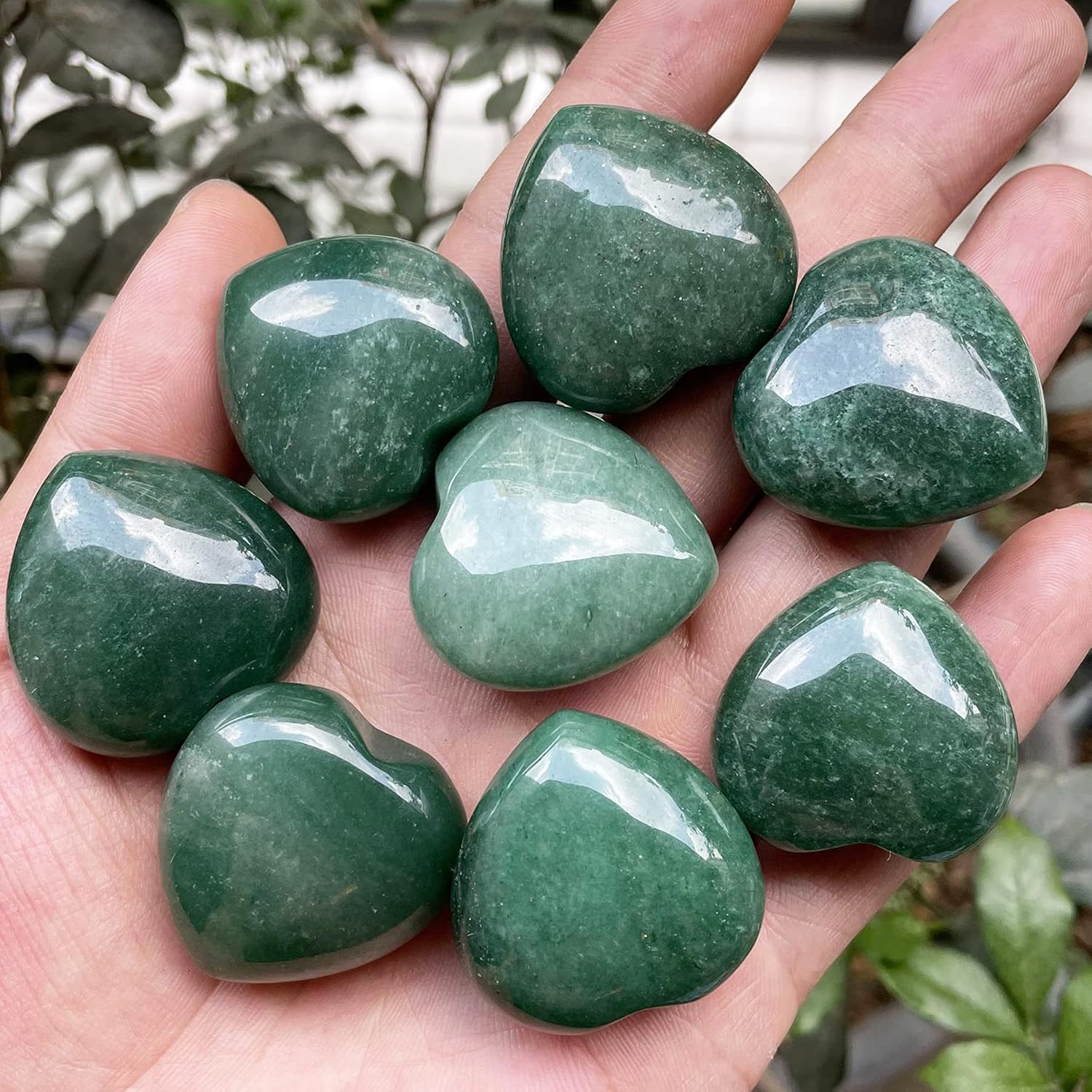 Fekuar 4Pcs Natural Green Aventurine Heart Pocket Stone Set