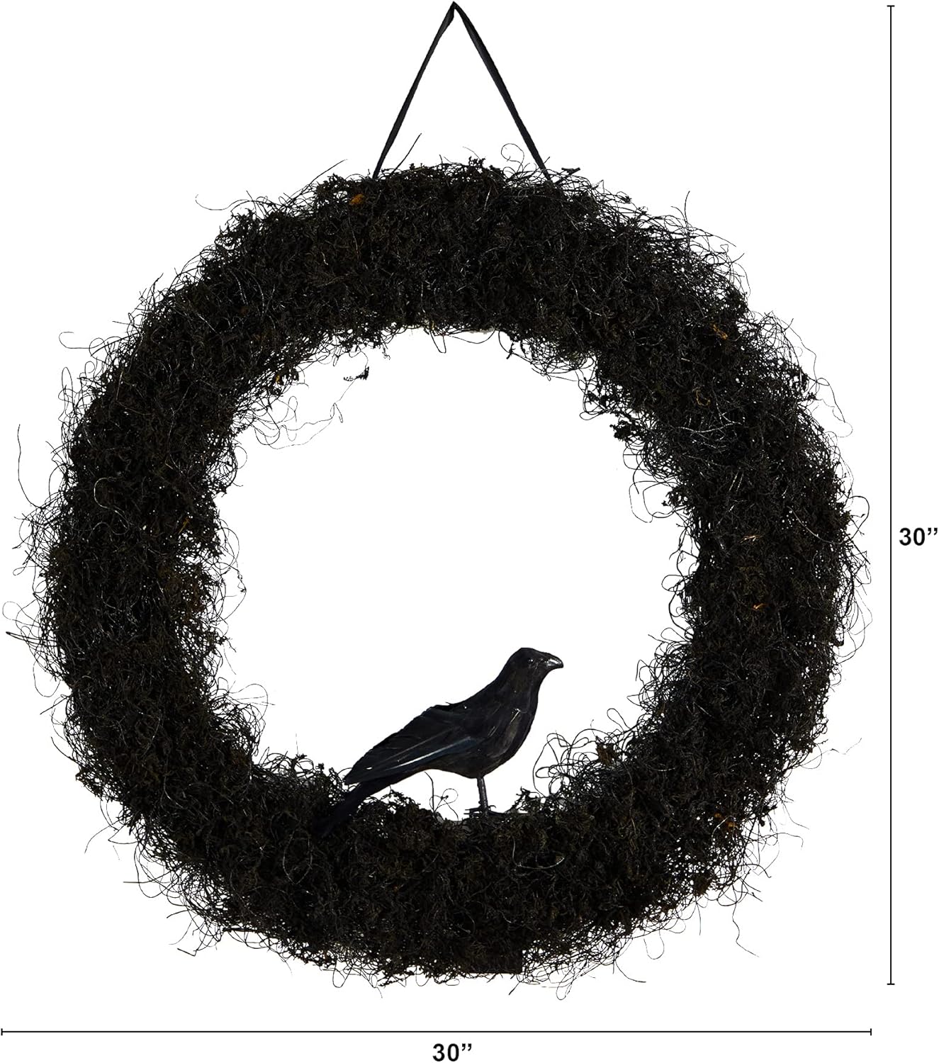 Nearly Natural 30in Halloween Black Raven Wreath
