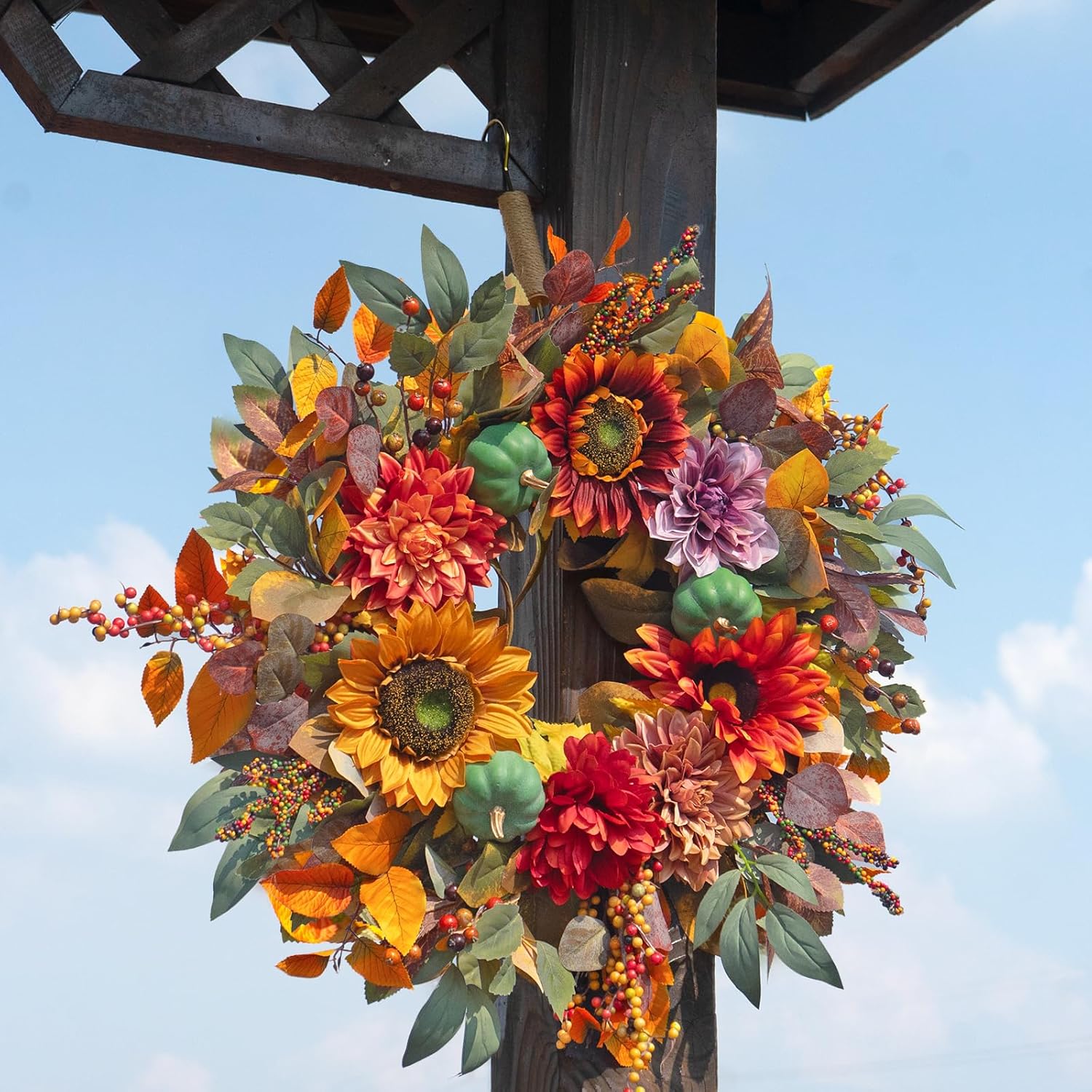 24 Inch Fall Door Wreath with Pumpkins and Berries