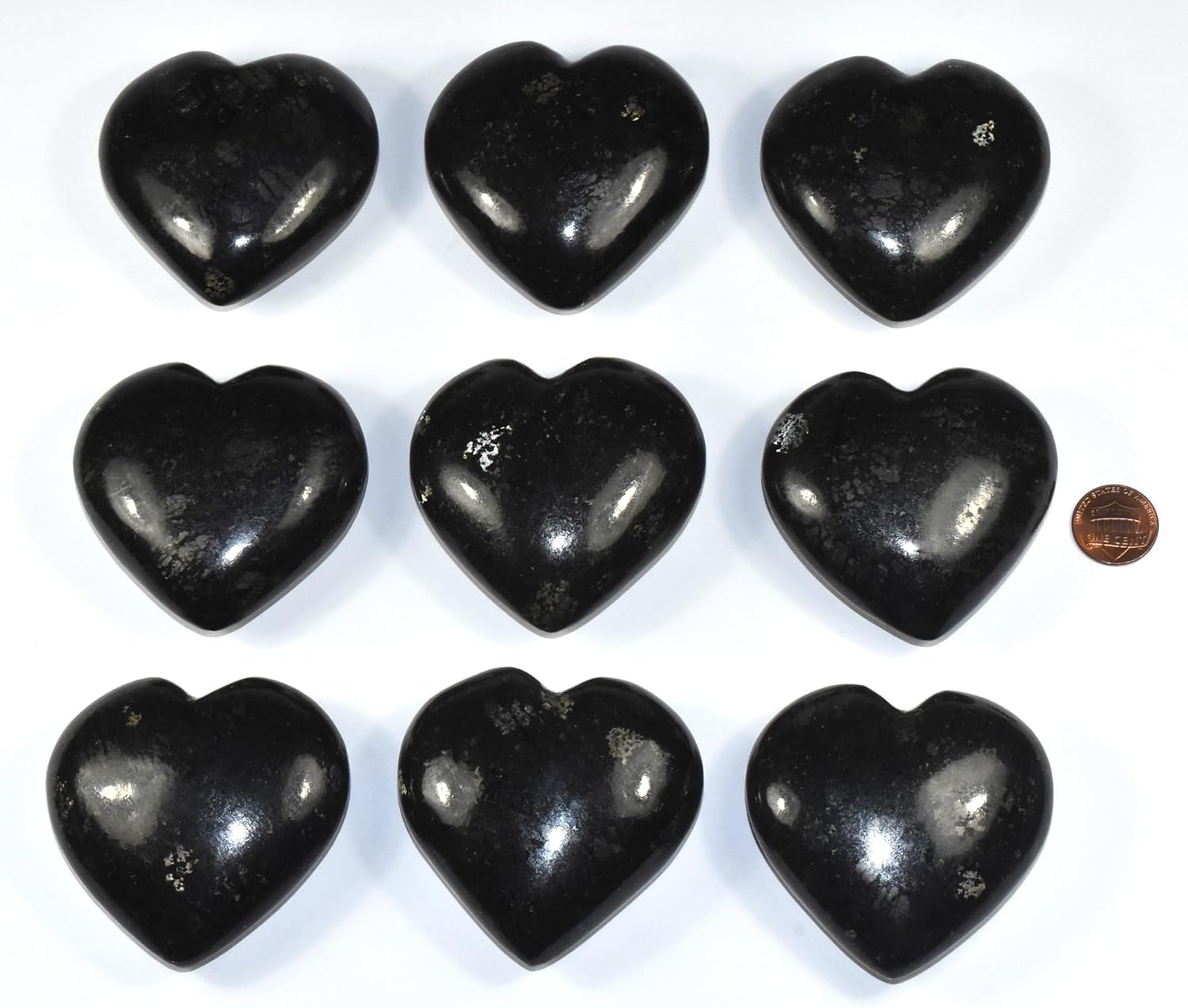 Pair 25 Inch Nuummite Heart Crystals with Stand