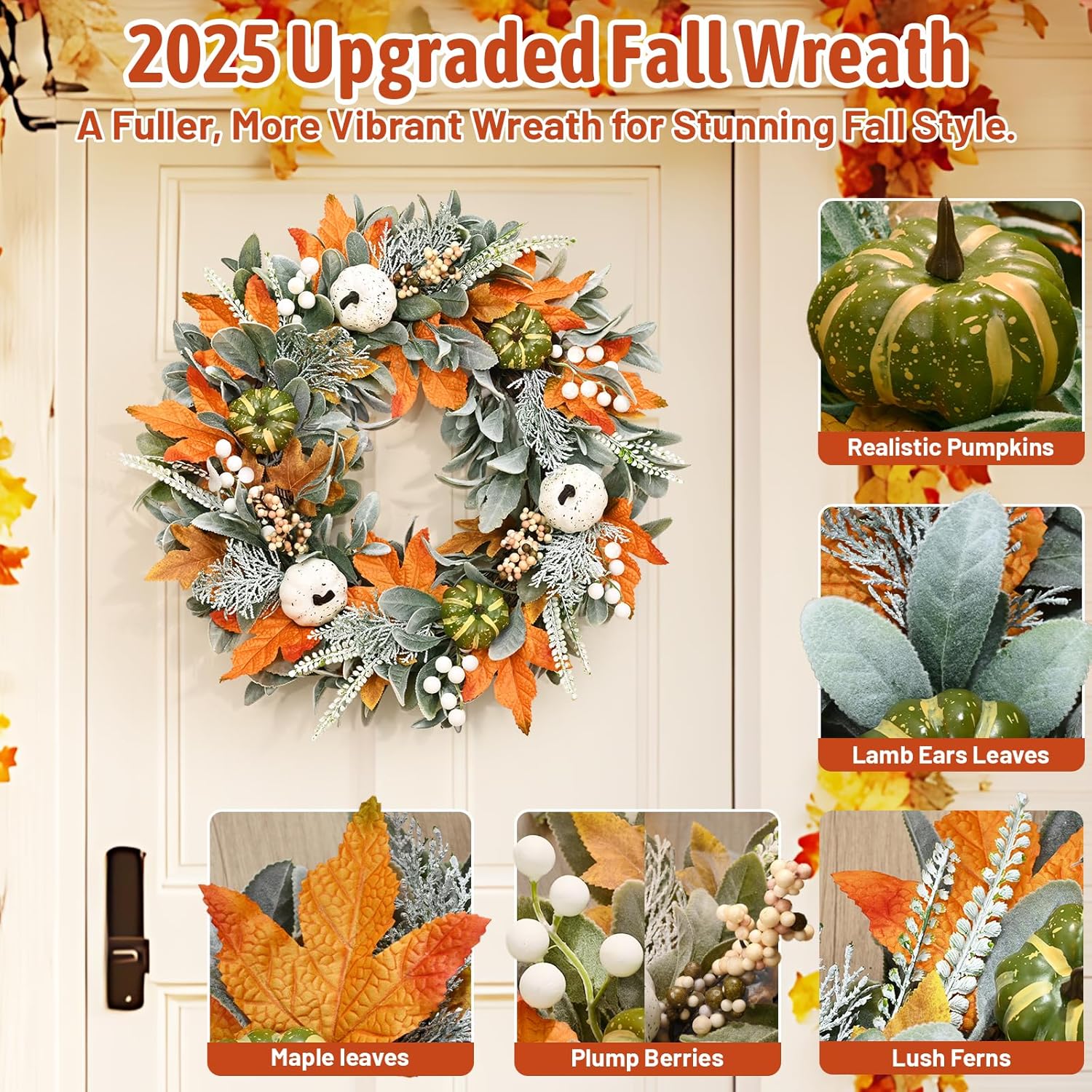 Stunning 22 Inch Fall Wreath for Front Door