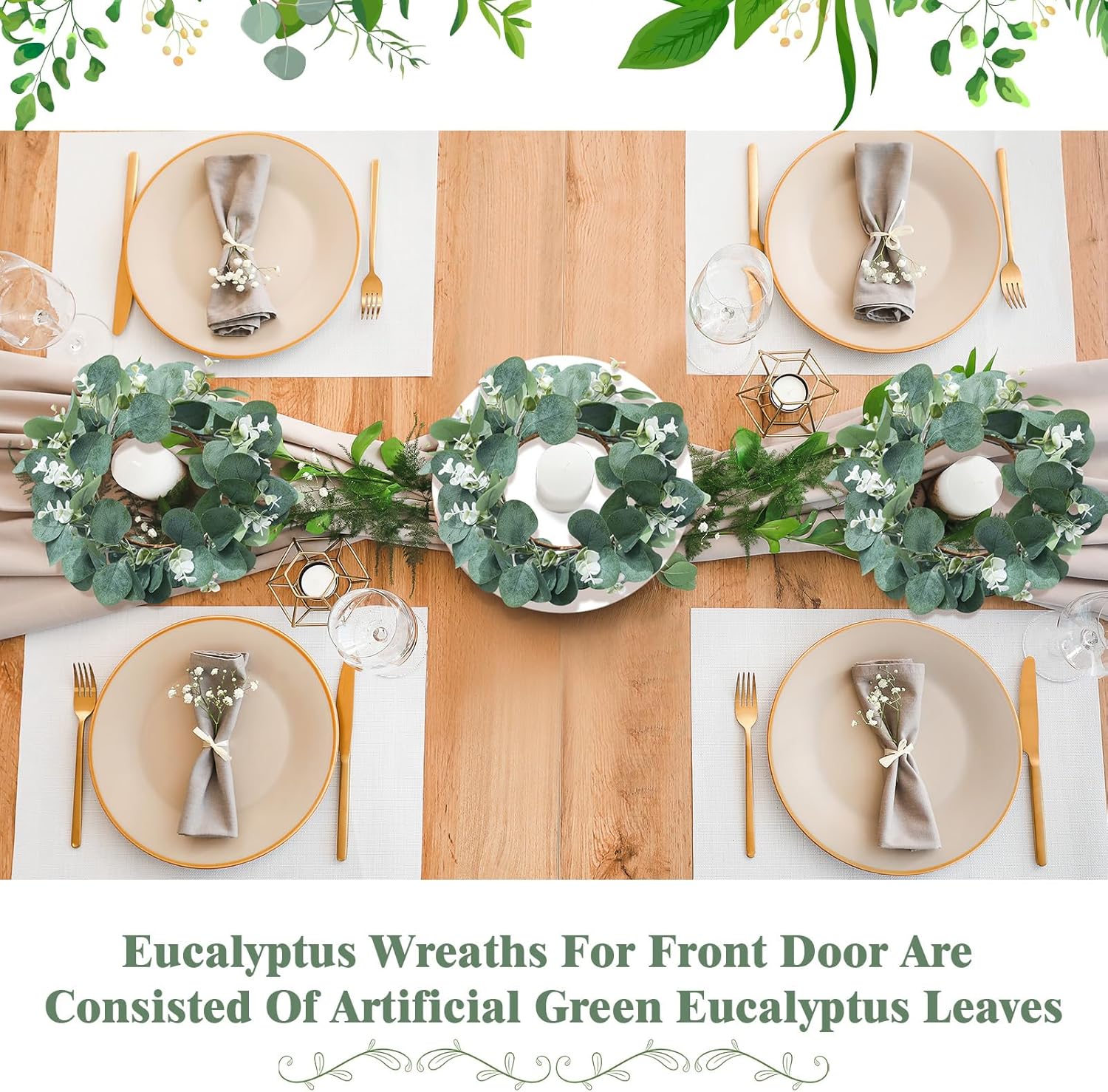 Redbaker 6 Pcs Eucalyptus Wreath 12 Inch Artificial Green Decor