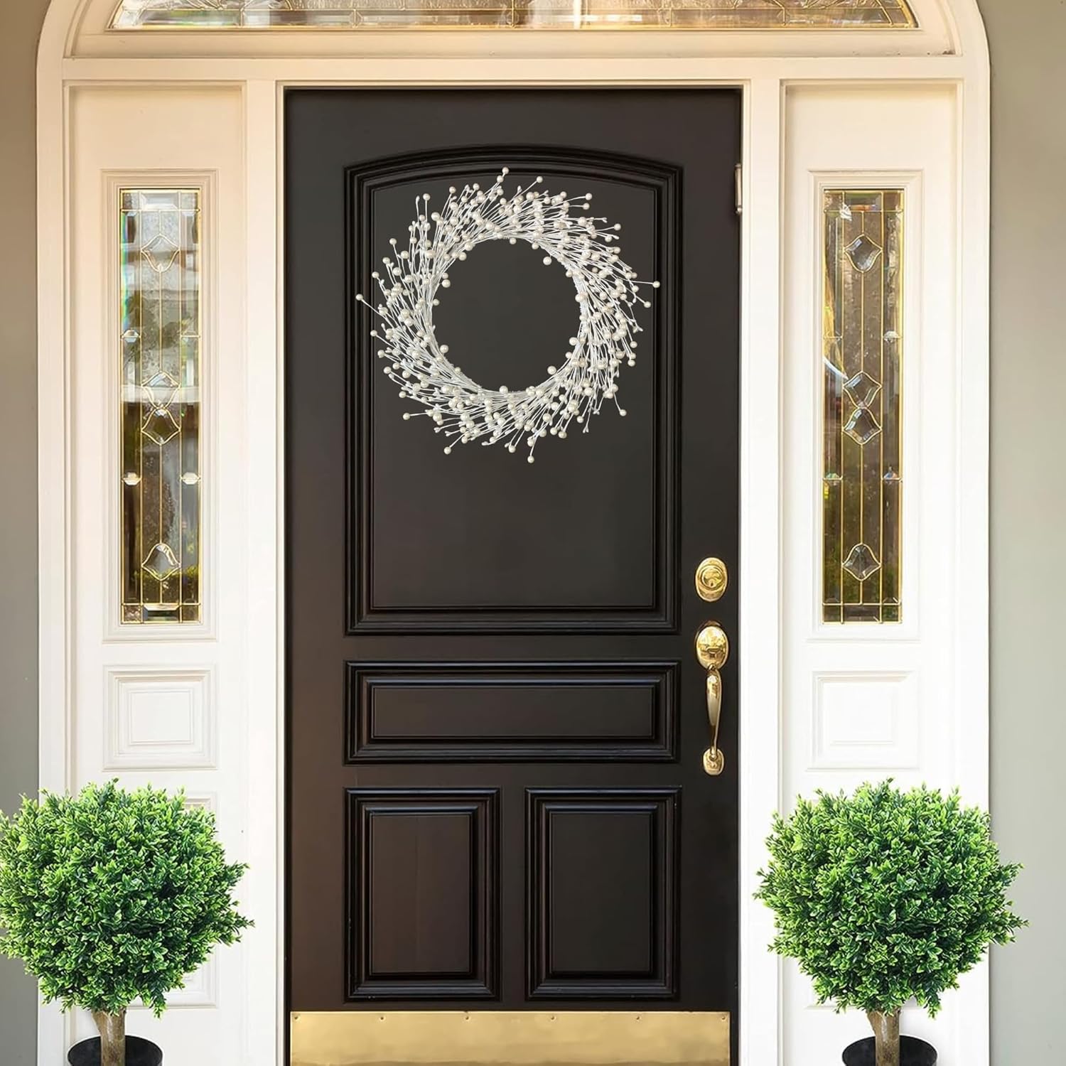 Pearl White Berry Wreath for Front Door 20 Inch Wall Hanging