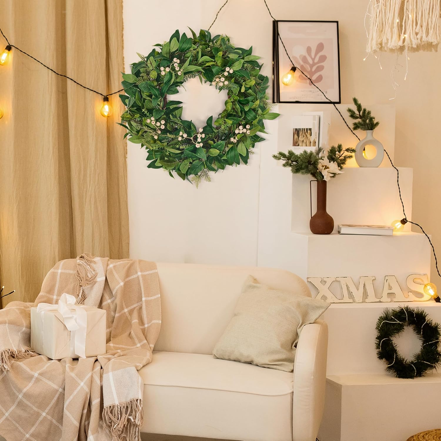 GENMOUS 24 Inch All Season Wreath for Front Door Decor