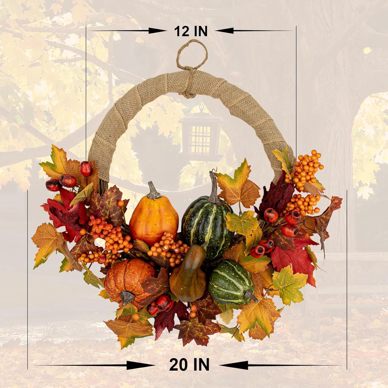 LLZLL Fall Wreath 20 Inch Artificial Thanksgiving Wreath with Pumpkins Berries and Leaves for Front Door