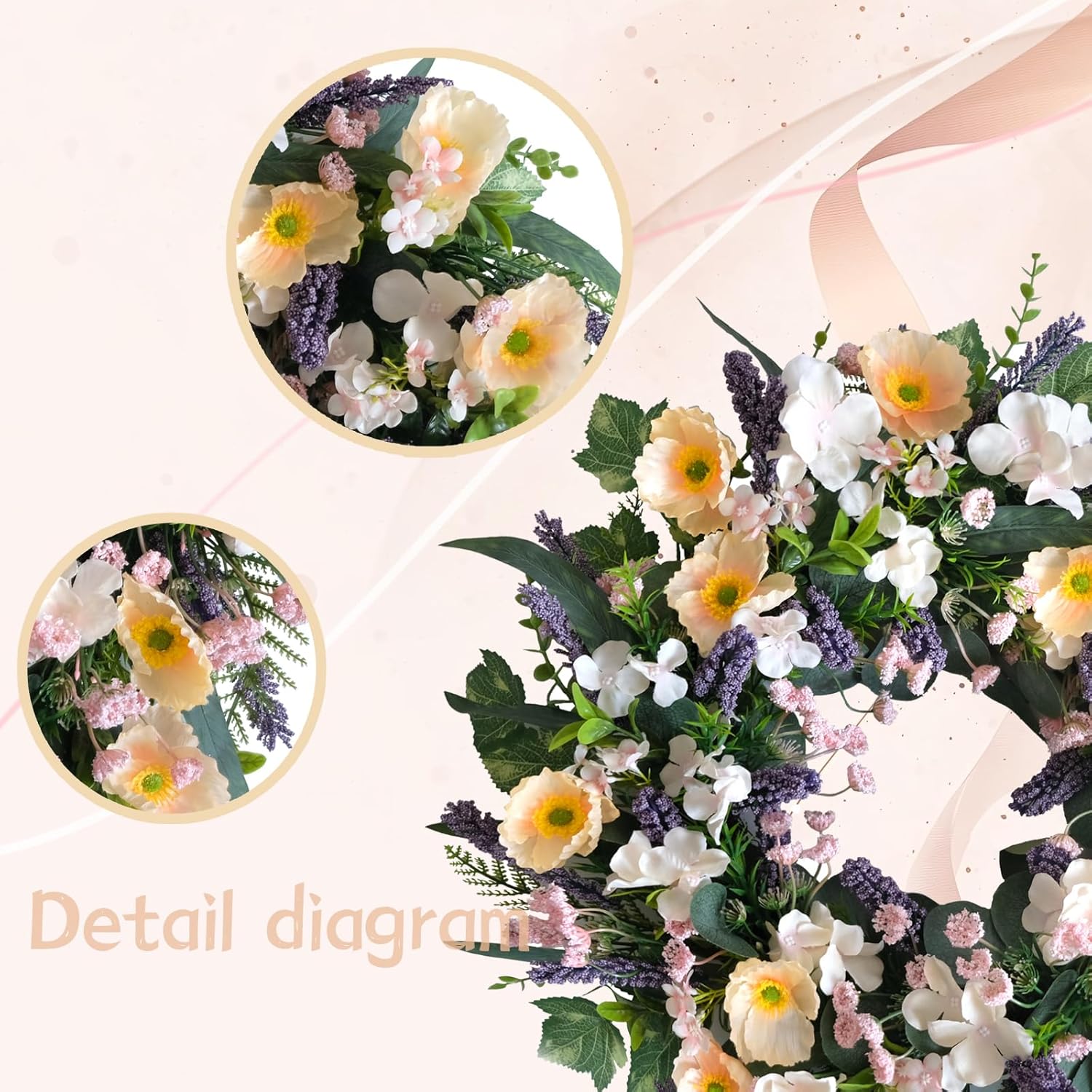 24-inch Purple Lavender Yellow Wreath for Home Wedding