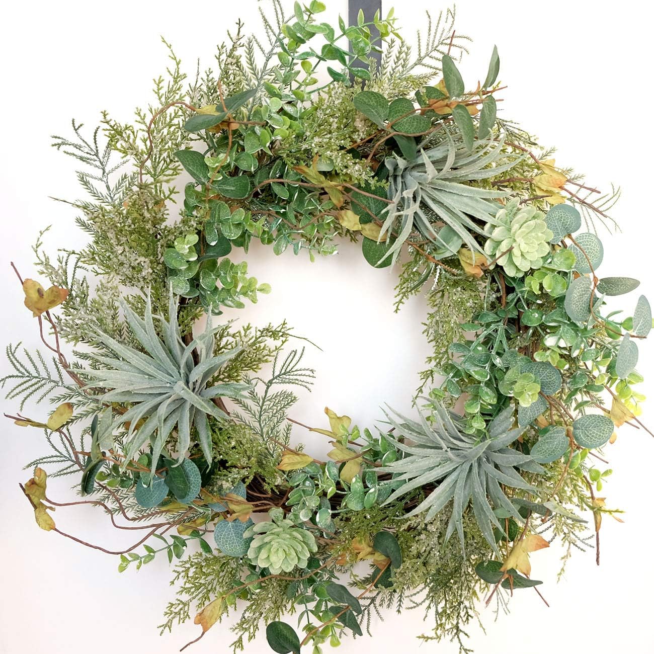 Idyllic 22 Inch Artificial Succulent Wreath for Front Door and Home Decor