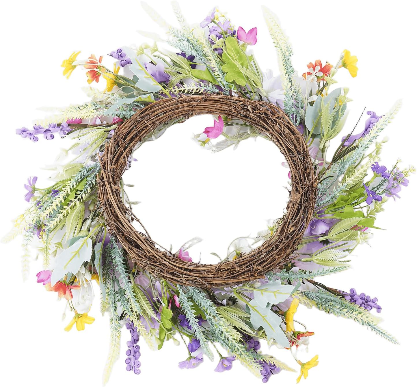 20 Inch Purple Wildflower Summer Wreath for Front Door