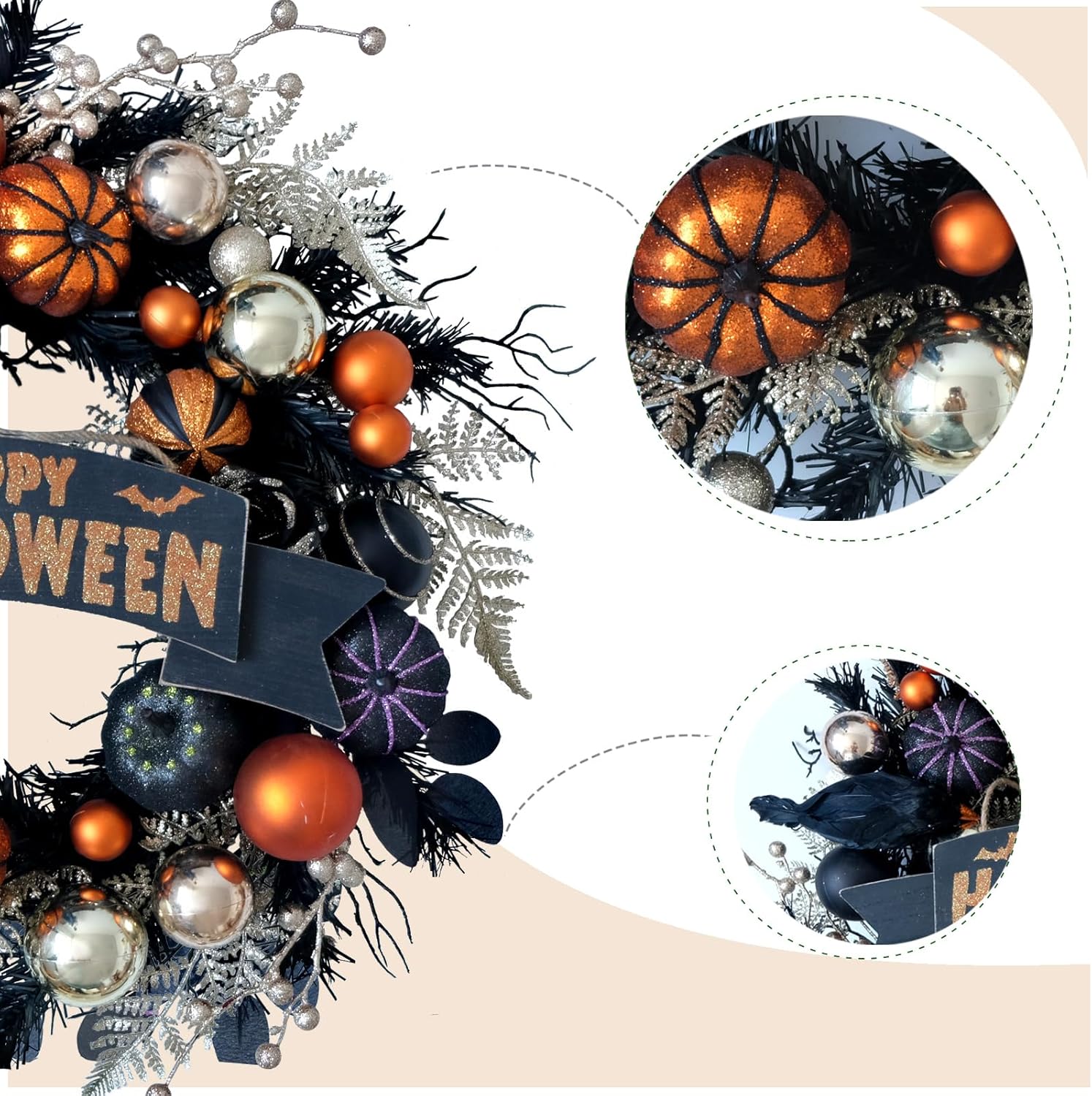 Halloween Glitter Pumpkin Wreath with Decorative Elements