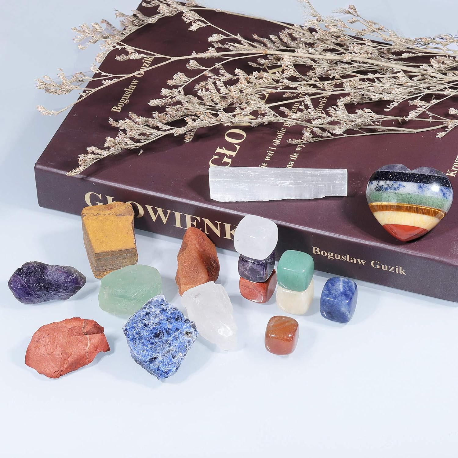 Rockcloud Chakra Therapy Starter Kit with 7 Stones and Worry Stone