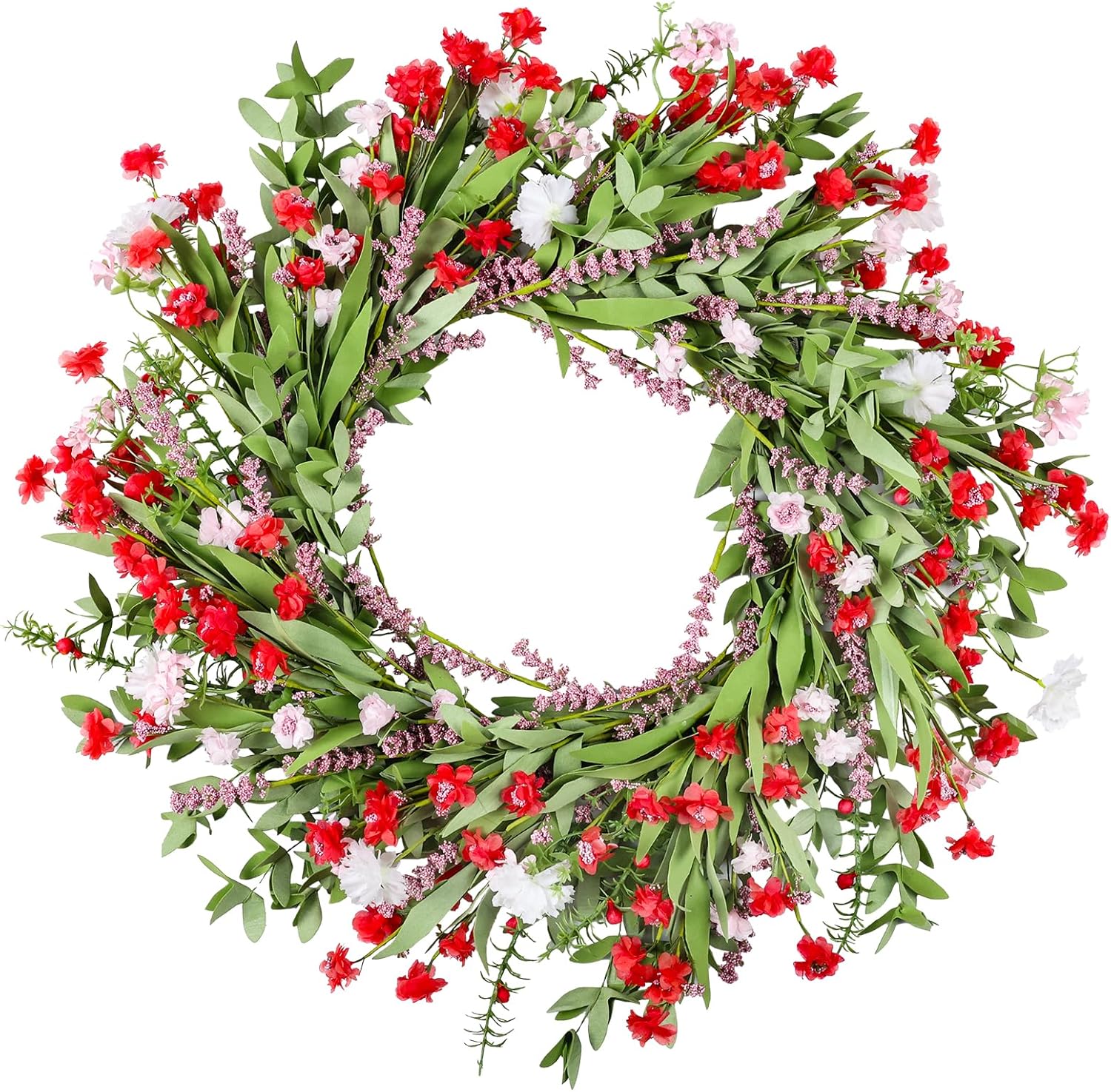 26 Inch Artificial Spring Wreath with Wildflowers for Front Door Decor