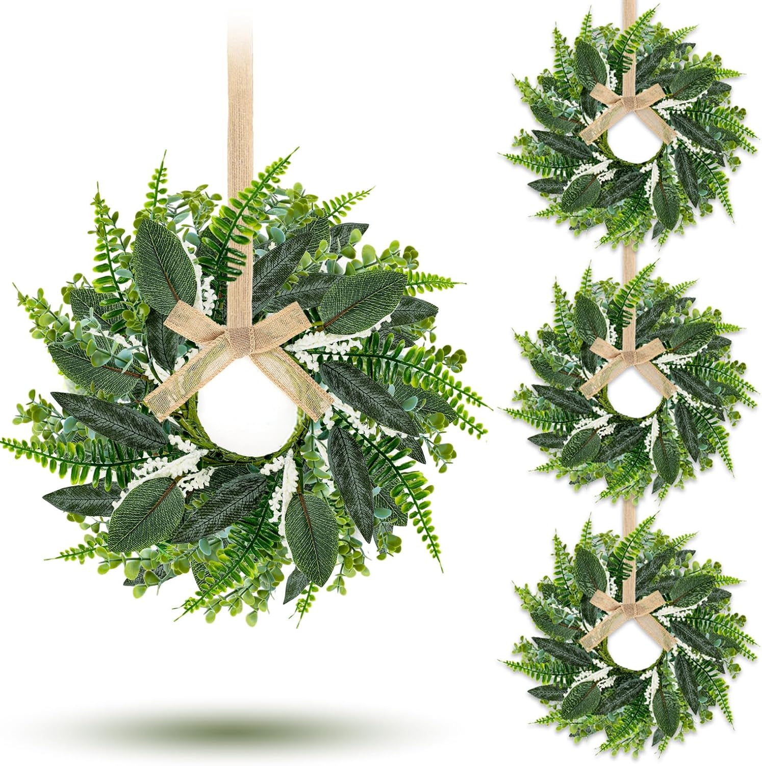 4PCS 9 Inch Mini Eucalyptus Wreaths for Cabinets Decorations