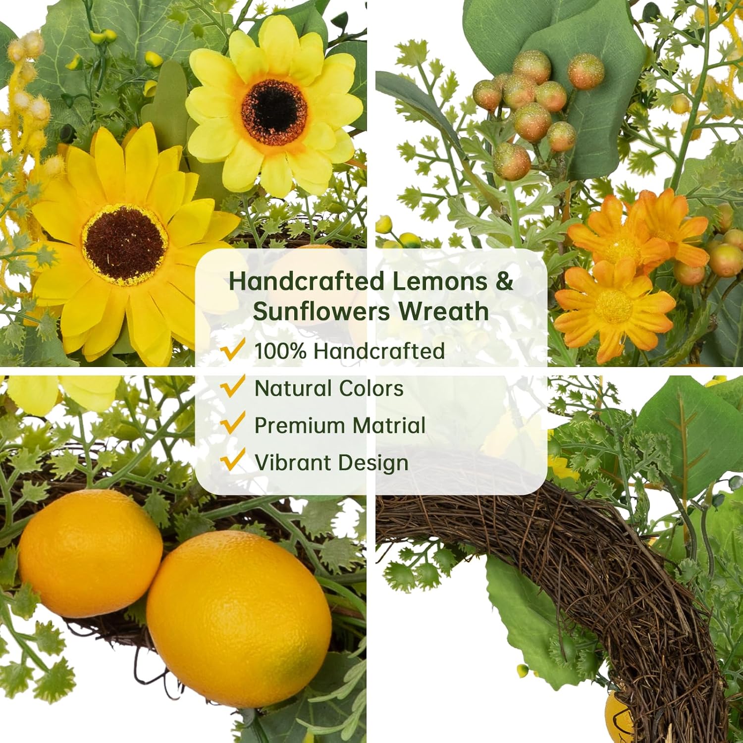 Lemon Sunflower Wreath for Front Door Spring Decor