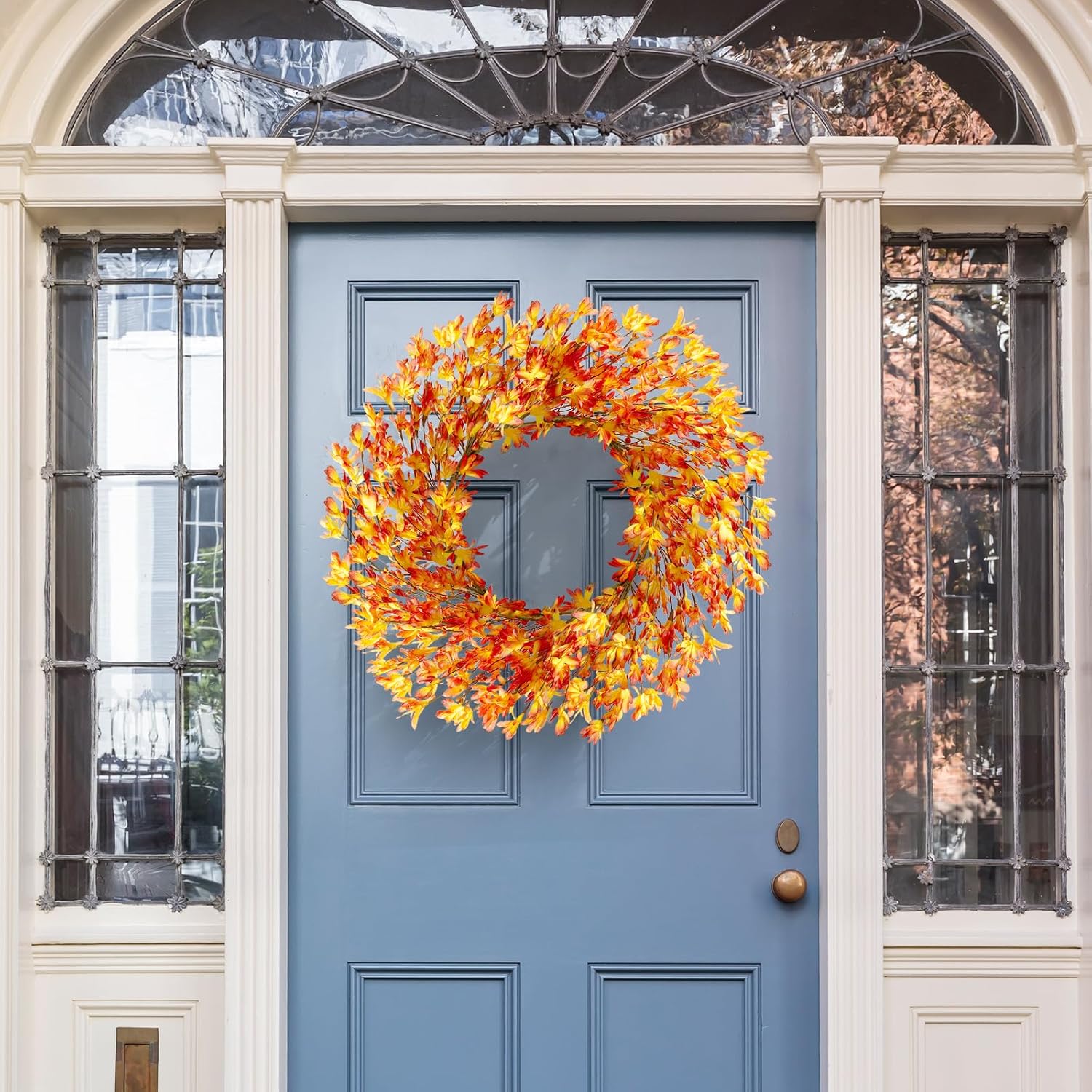 20 Inch Artificial Forsythia Flower Wreath for Front Door Farmhouse Decor