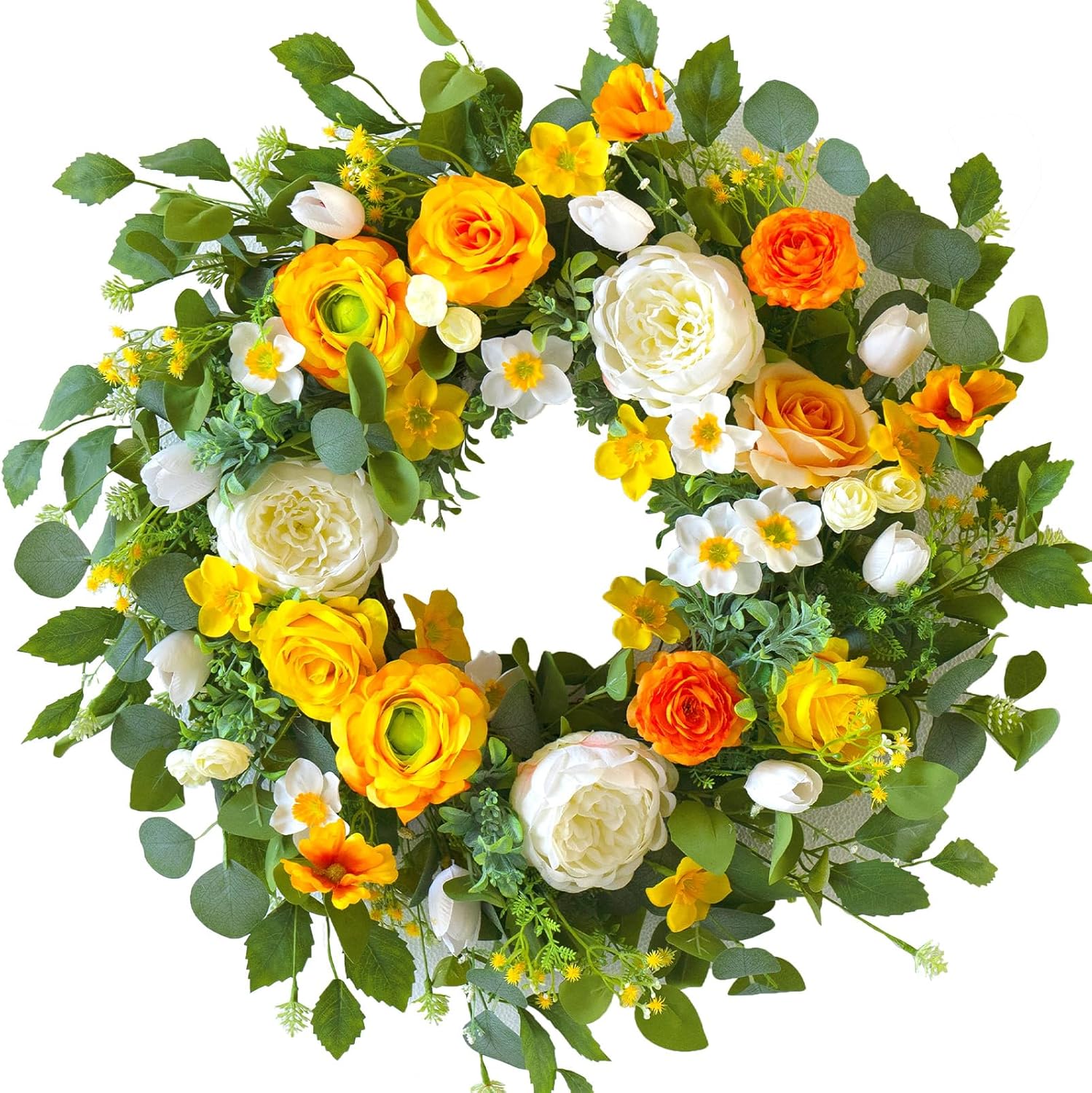 24 Inch Artificial Roses Wreath for Front Door and Wall