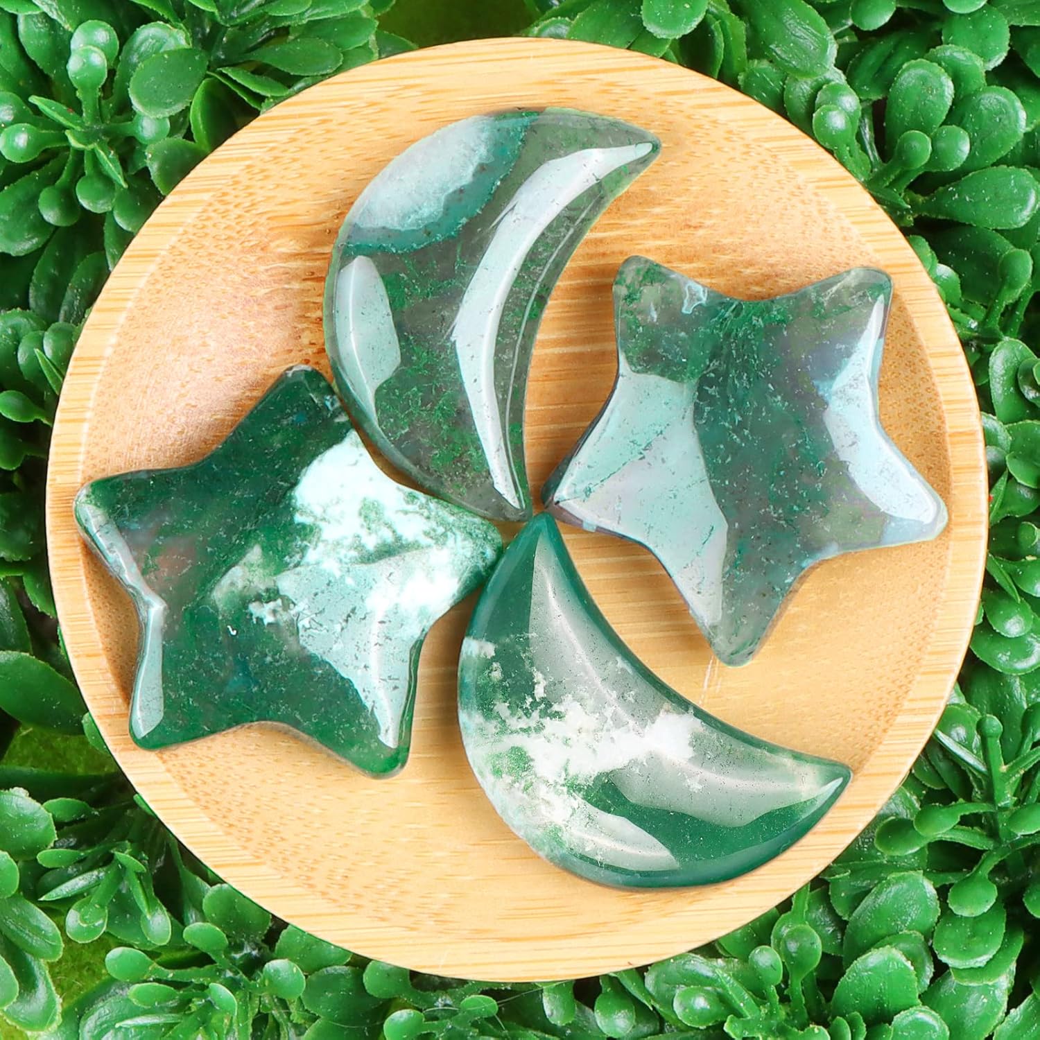 SMQ Moss Agate Moon Star Healing Crystal Set