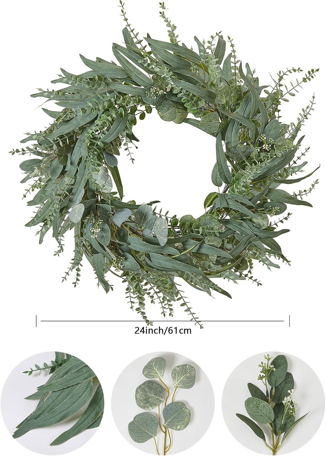 24 Inch Artificial Eucalyptus Wreath for Front Door