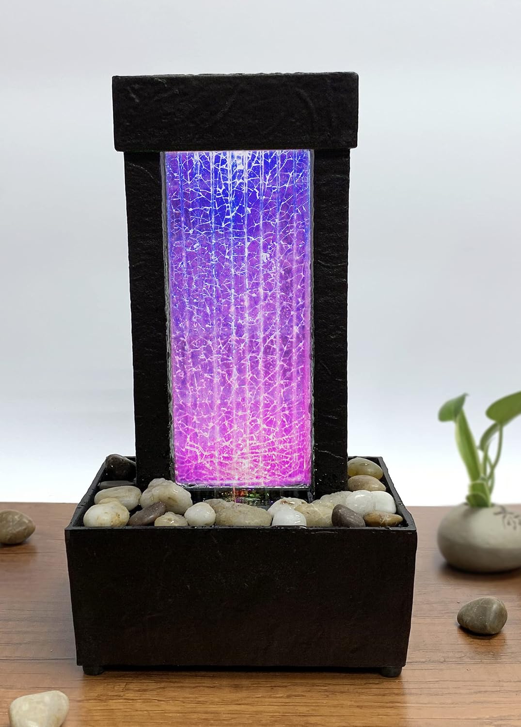 Natures Mark 10 Inch H Crackled Glass Water Fountain with LED Lights