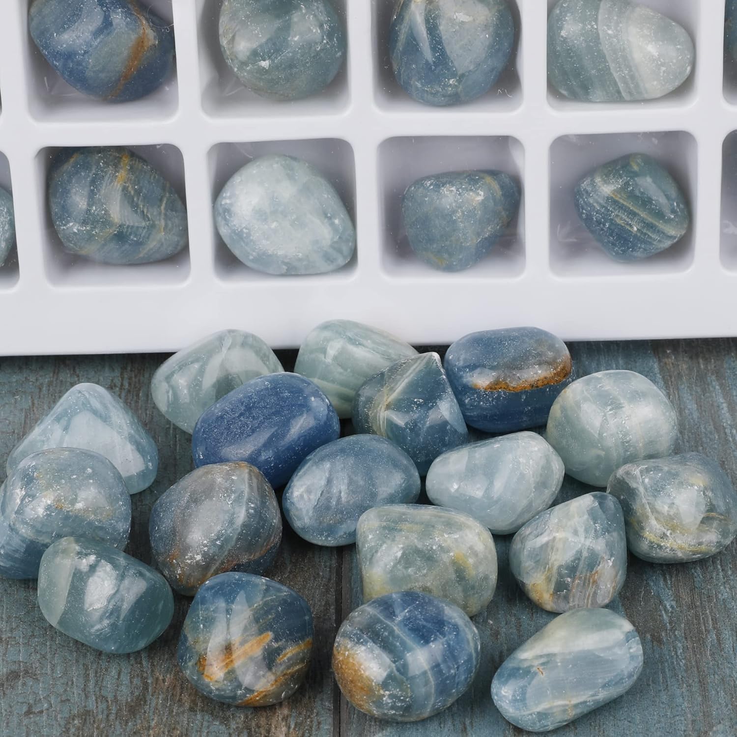 Blue Caribbean Calcite Tumbled Stones Collection Box